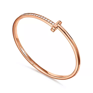 Tiffany T:T1 Narrow Diamond Hinged Bangle in Rose Gold, 3