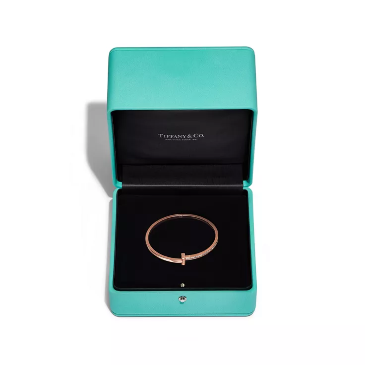 Tiffany T:T1 Narrow Diamond Hinged Bangle in Rose Gold, 6
