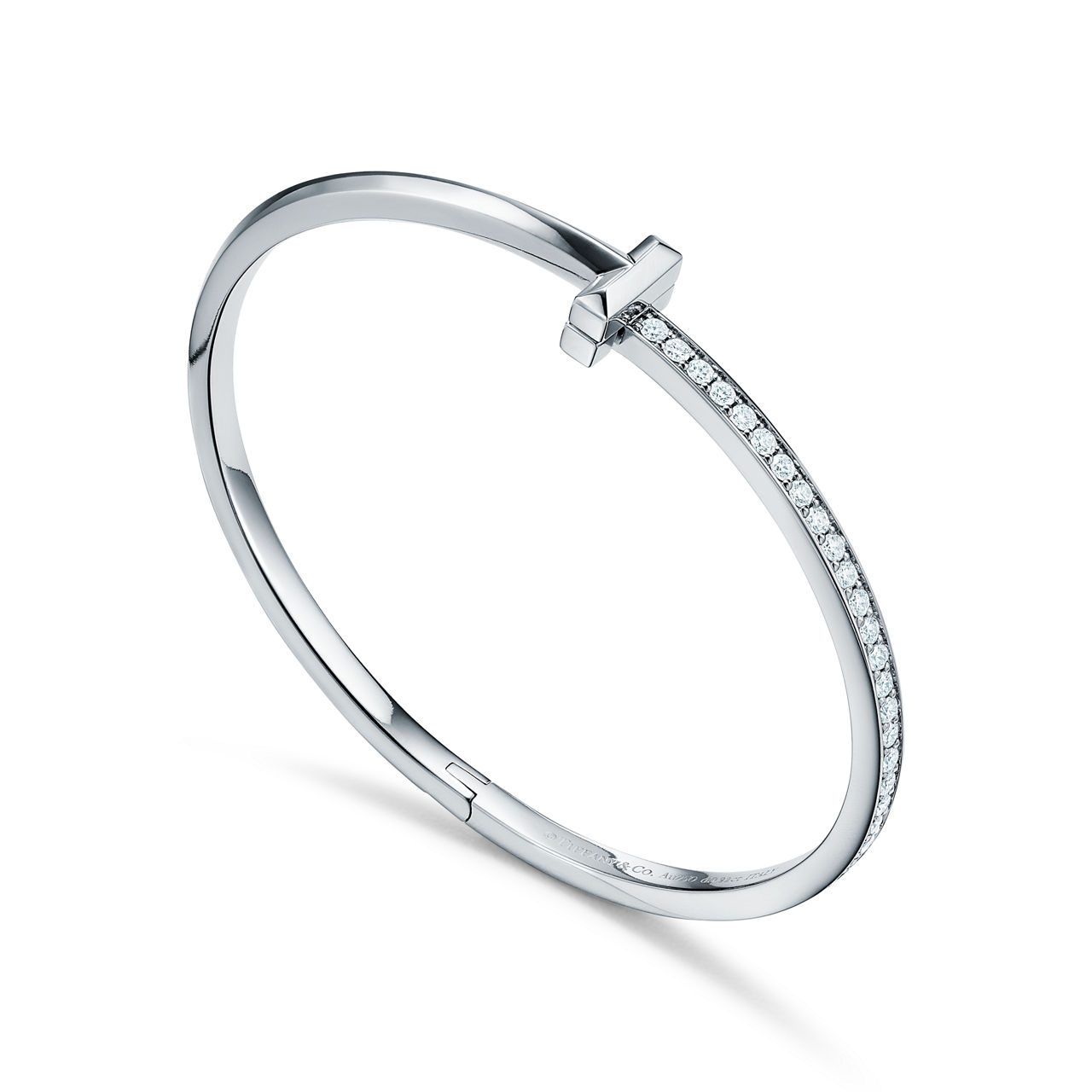 Tiffany T:T1 Narrow Diamond Hinged Bangle in White Gold image number 3