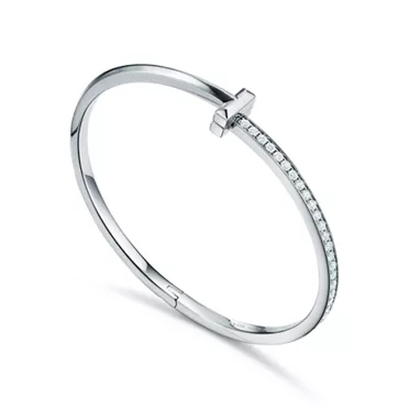 Tiffany T:T1 Narrow Diamond Hinged Bangle in White Gold, 3