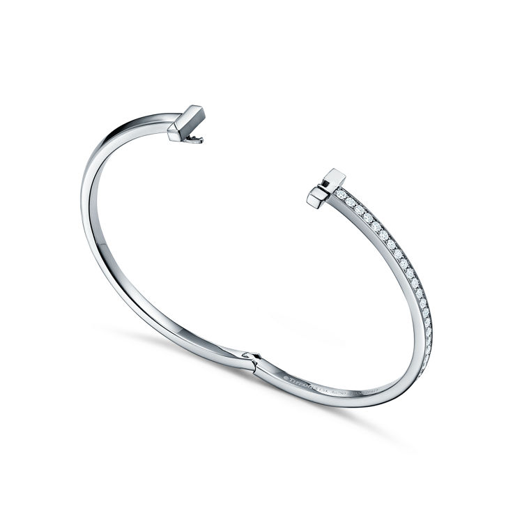 Tiffany T:T1 Narrow Diamond Hinged Bangle in White Gold image number 4