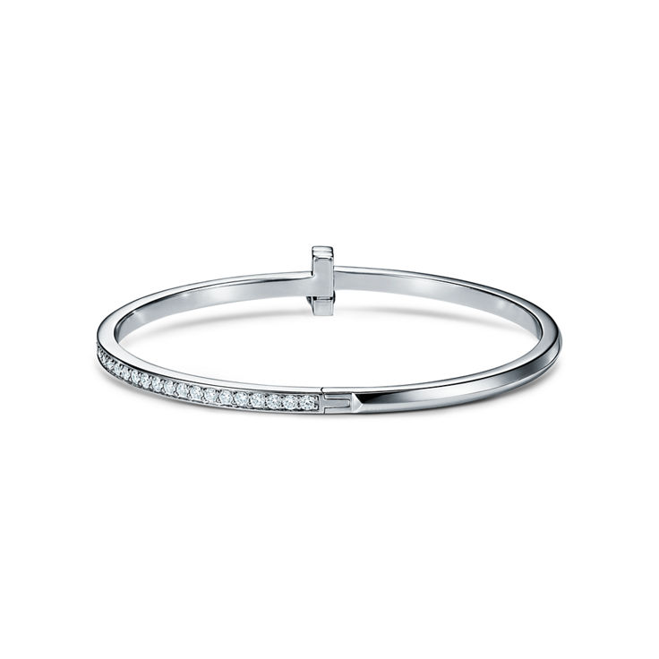 Tiffany T:T1 Narrow Diamond Hinged Bangle in White Gold image number 5