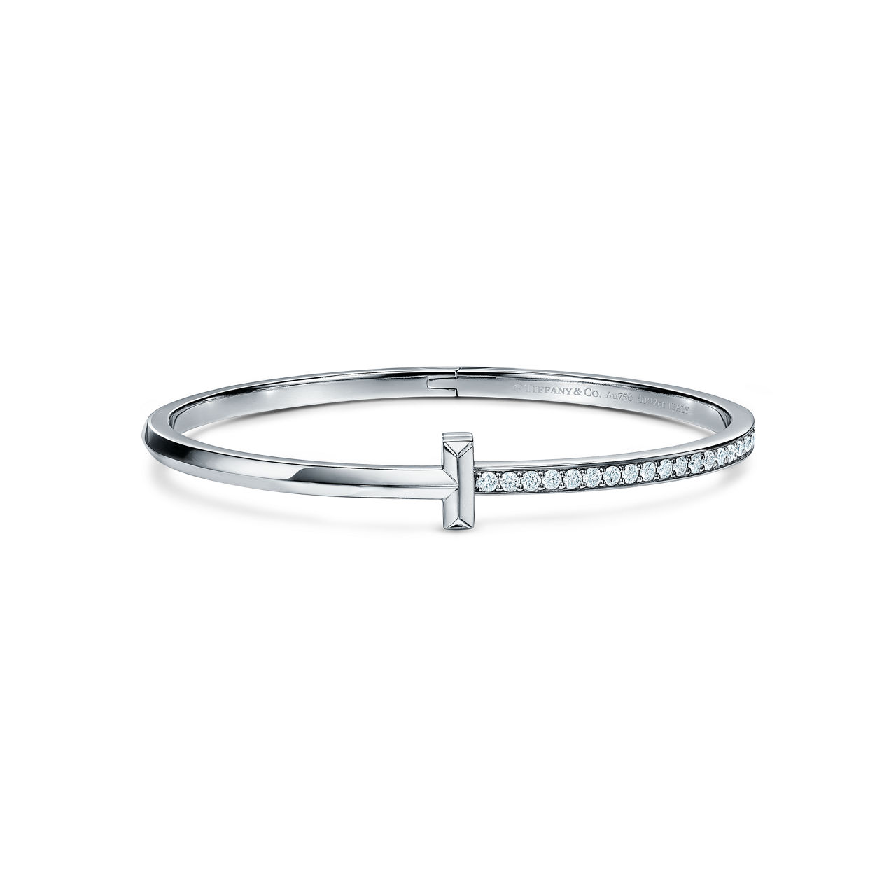 Tiffany T:T1 Narrow Diamond Hinged Bangle in White Gold image number 0