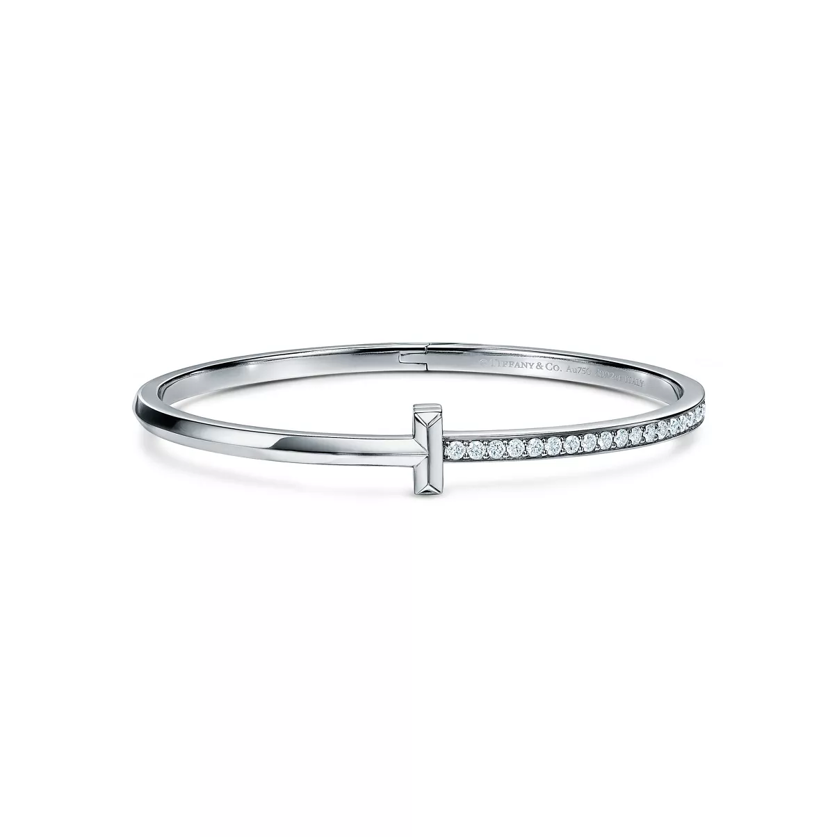 T1 Narrow Diamond Hinged Bangle in White Gold