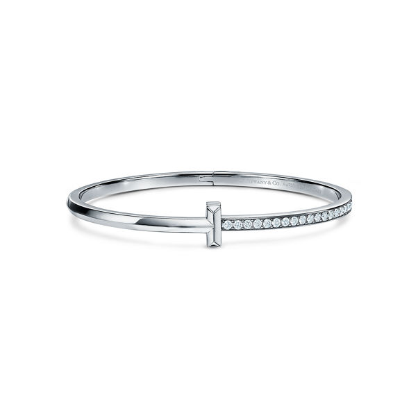 Tiffany T:T1 Narrow Diamond Hinged Bangle in White Gold