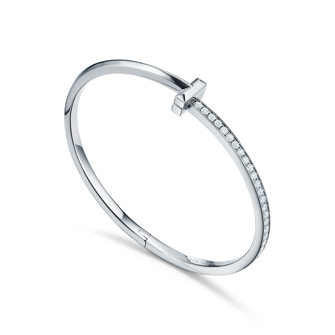 Tiffany T:T1 Narrow Diamond Hinged Bangle in White Gold image number 3