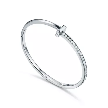 Tiffany T:T1 Narrow Diamond Hinged Bangle in White Gold, 3