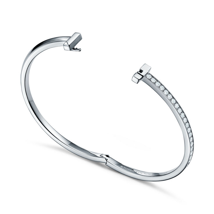 Tiffany T:T1 Narrow Diamond Hinged Bangle in White Gold image number 4