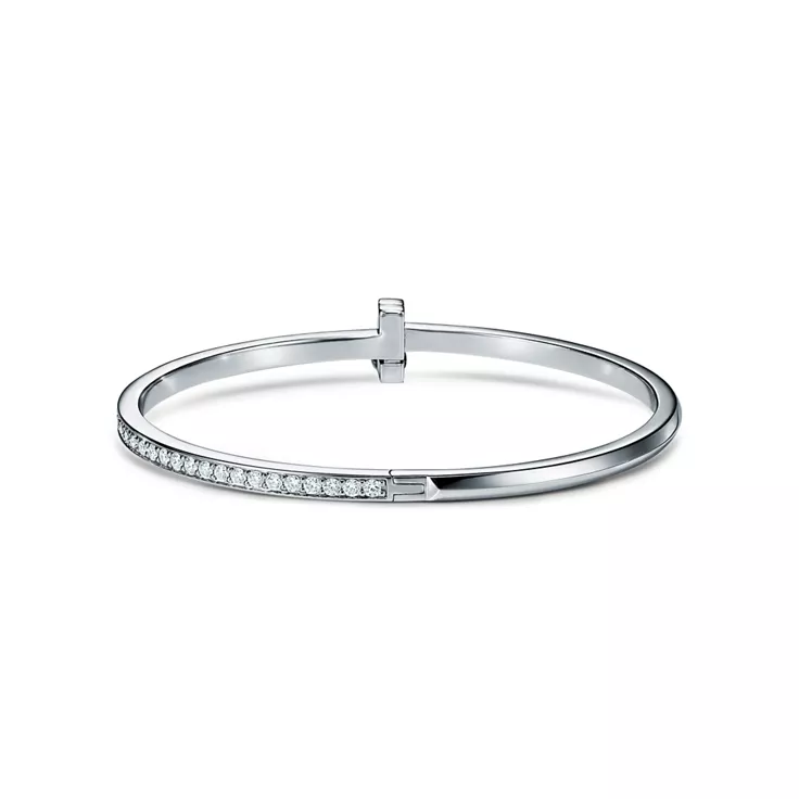 Tiffany T:T1 Narrow Diamond Hinged Bangle in White Gold, 5