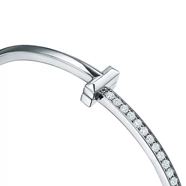 Tiffany T:T1 Narrow Diamond Hinged Bangle in White Gold, 6