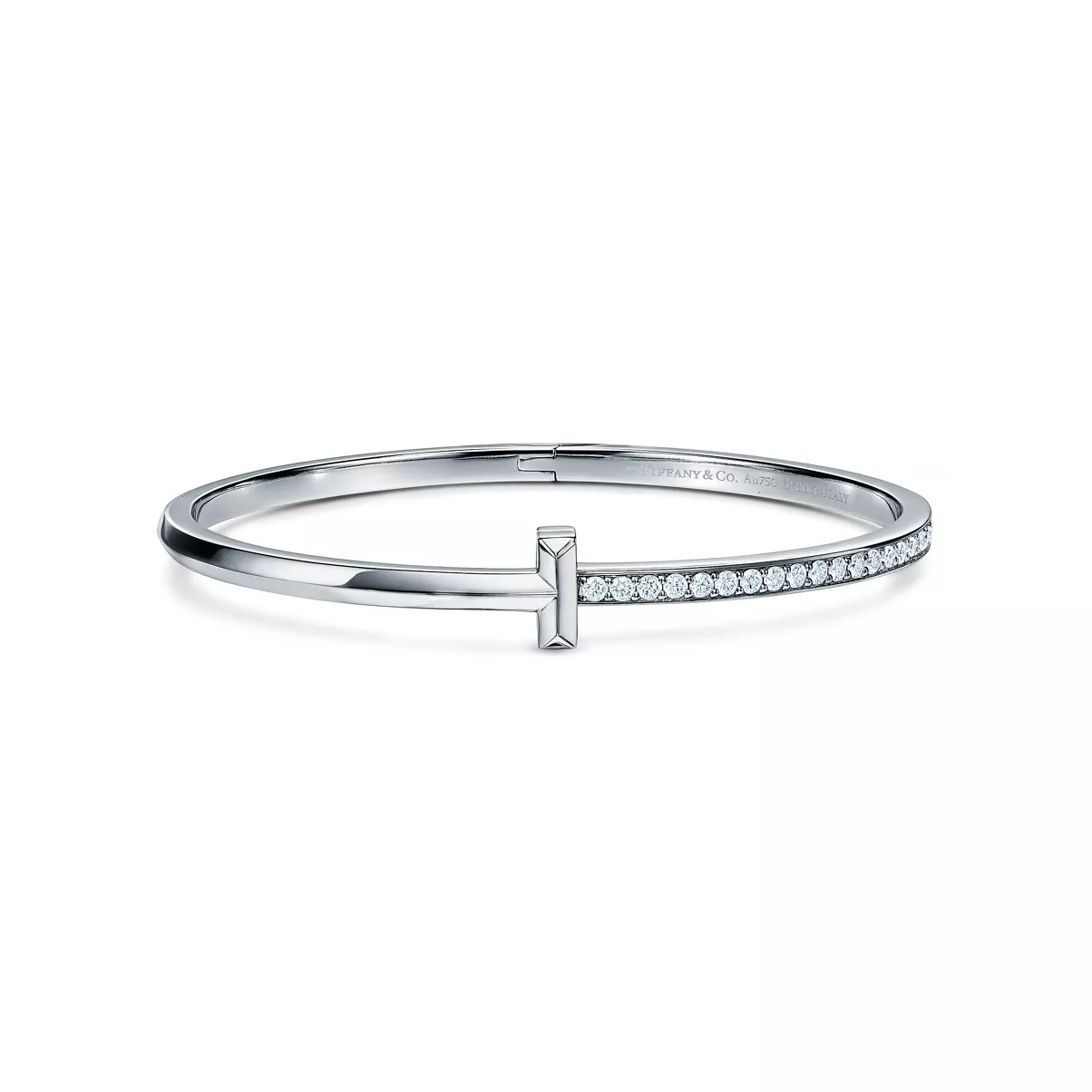 T1 Narrow Diamond Hinged Bangle in White Gold