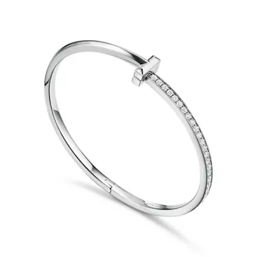 Tiffany T:T1 Narrow Diamond Hinged Bangle in White Gold, 3