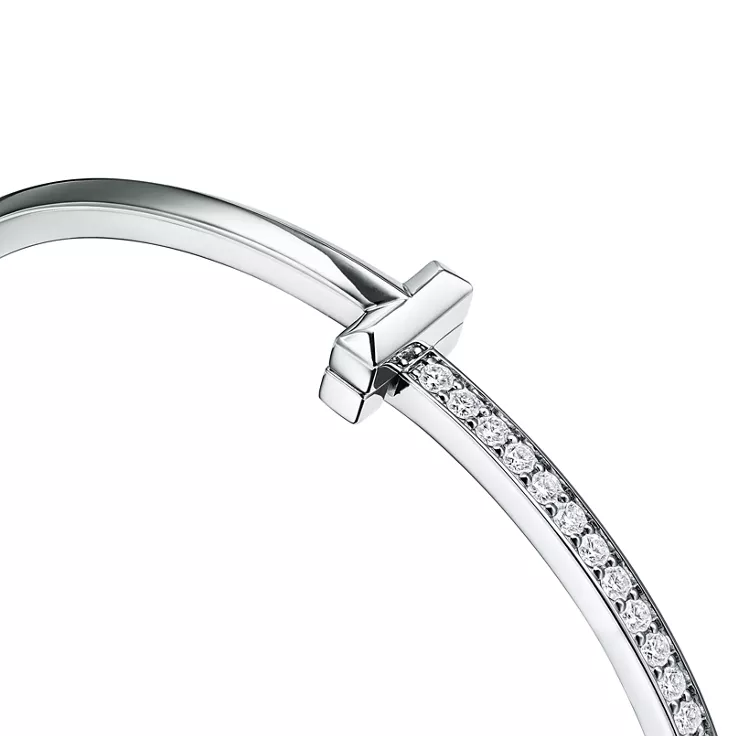 Tiffany T:T1 Narrow Diamond Hinged Bangle in White Gold, 5