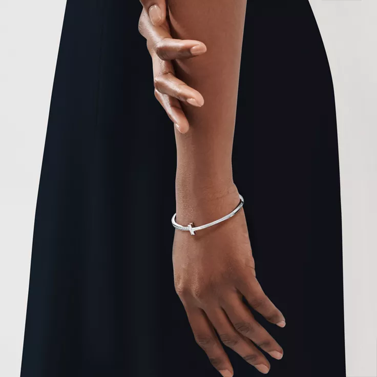 Tiffany T:T1 Narrow Diamond Hinged Bangle in White Gold, 1