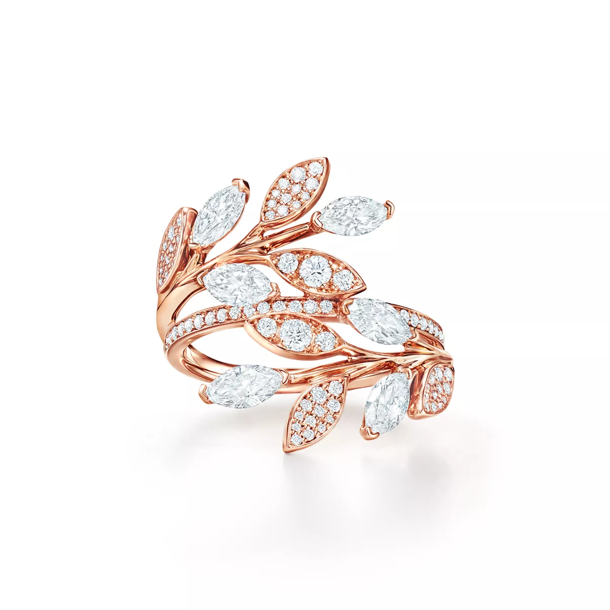 Diamond Vine Bypass Ring in 18k Rose Gold