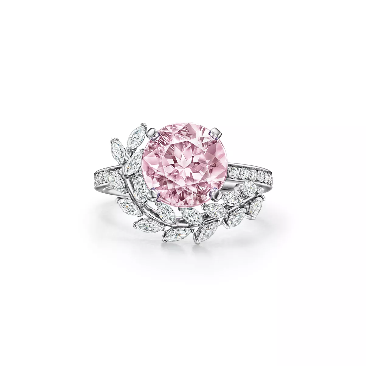 Vine Ring in Platinum with a Morganite and Diamonds