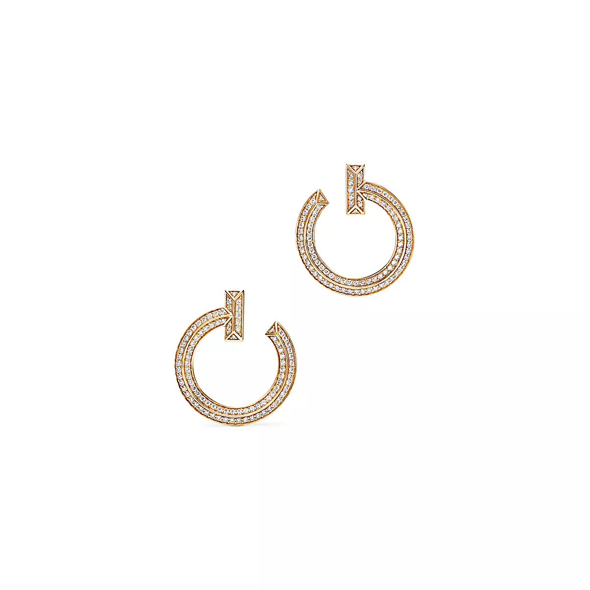 Tiffany T Earrings 18K 옐로우 골드 라운드 브릴리언트 다이아몬드 One Scale