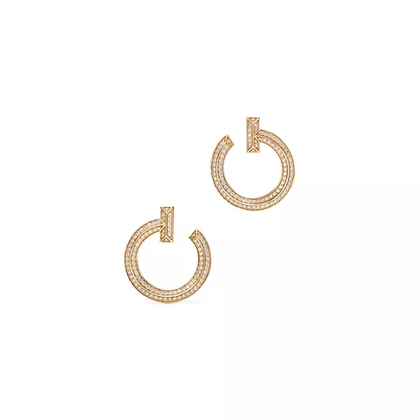 Boucles d’oreilles créoles ouvertes T1 en or 18 carats et diamants