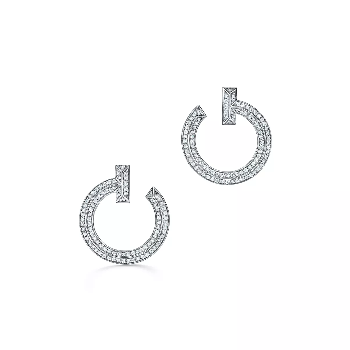 T1 Pendientes de aro abiertos de oro blanco con diamantes