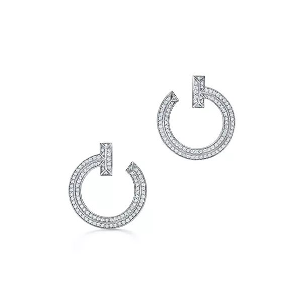 T1 Open Hoop Earrings in White Gold with Diamonds