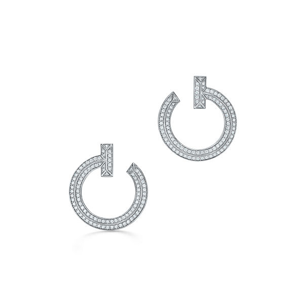 Tiffany T:T1 Open Hoop Earrings in White Gold with Diamonds