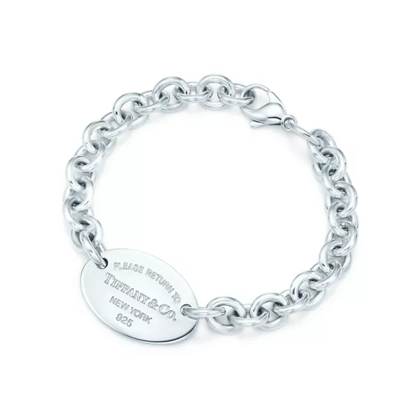 Oval Tag Bracelet in Silver, Medium