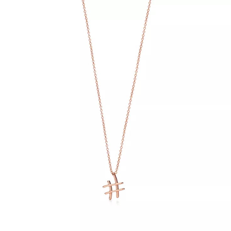 Paloma's Graffiti:Small Hashtag Pendant in 18k Rose Gold, 16", 2