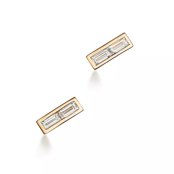 Boucles d’oreilles Barrettes en or 18 carats et diamants taille baguette