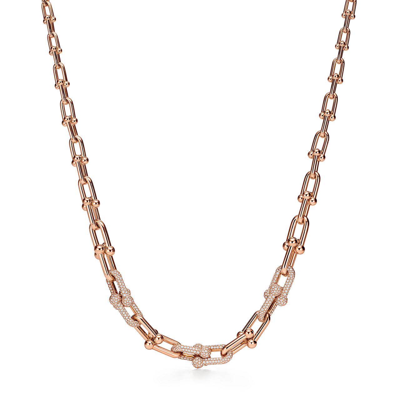 Tiffany HardWear:Graduated Link Necklace in 18k Rose Gold with Pavé Diamonds image number 2