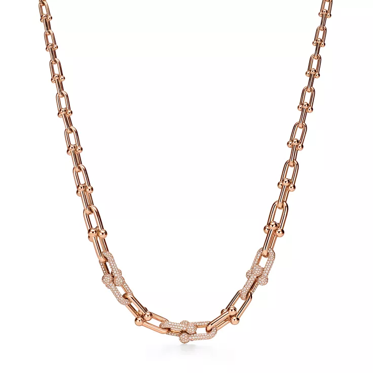 Tiffany HardWear:Graduated Link Necklace in 18k Rose Gold with Pavé Diamonds, 4