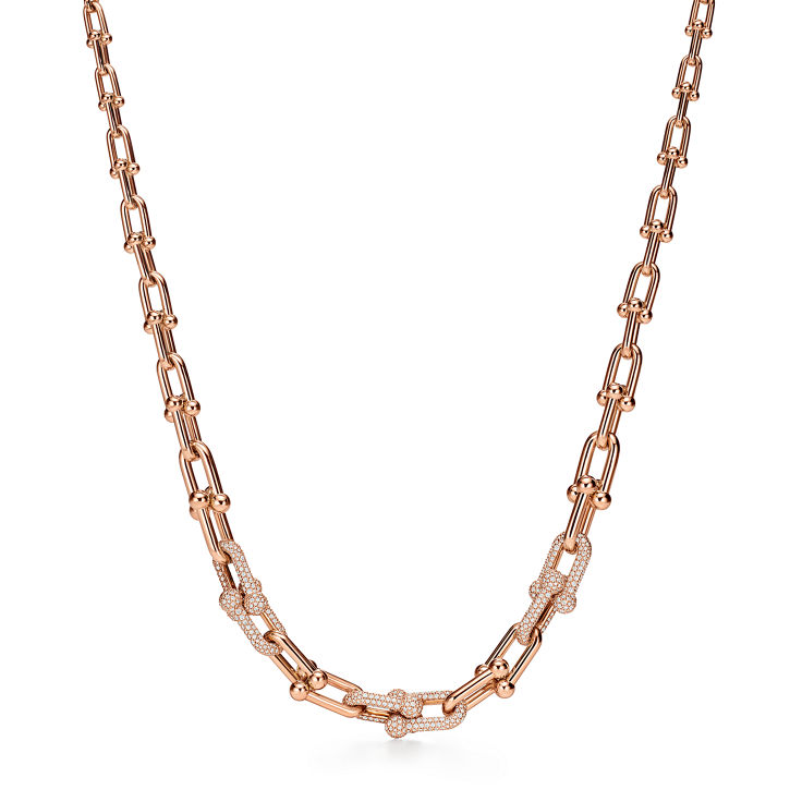 Tiffany HardWear:Graduated Link Necklace in 18k Rose Gold with Pavé Diamonds image number 4