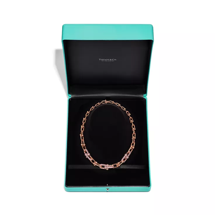 Tiffany HardWear:Graduated Link Necklace in 18k Rose Gold with Pavé Diamonds, 6