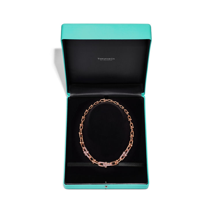 Tiffany HardWear:Graduated Link Necklace in 18k Rose Gold with Pavé Diamonds image number 4