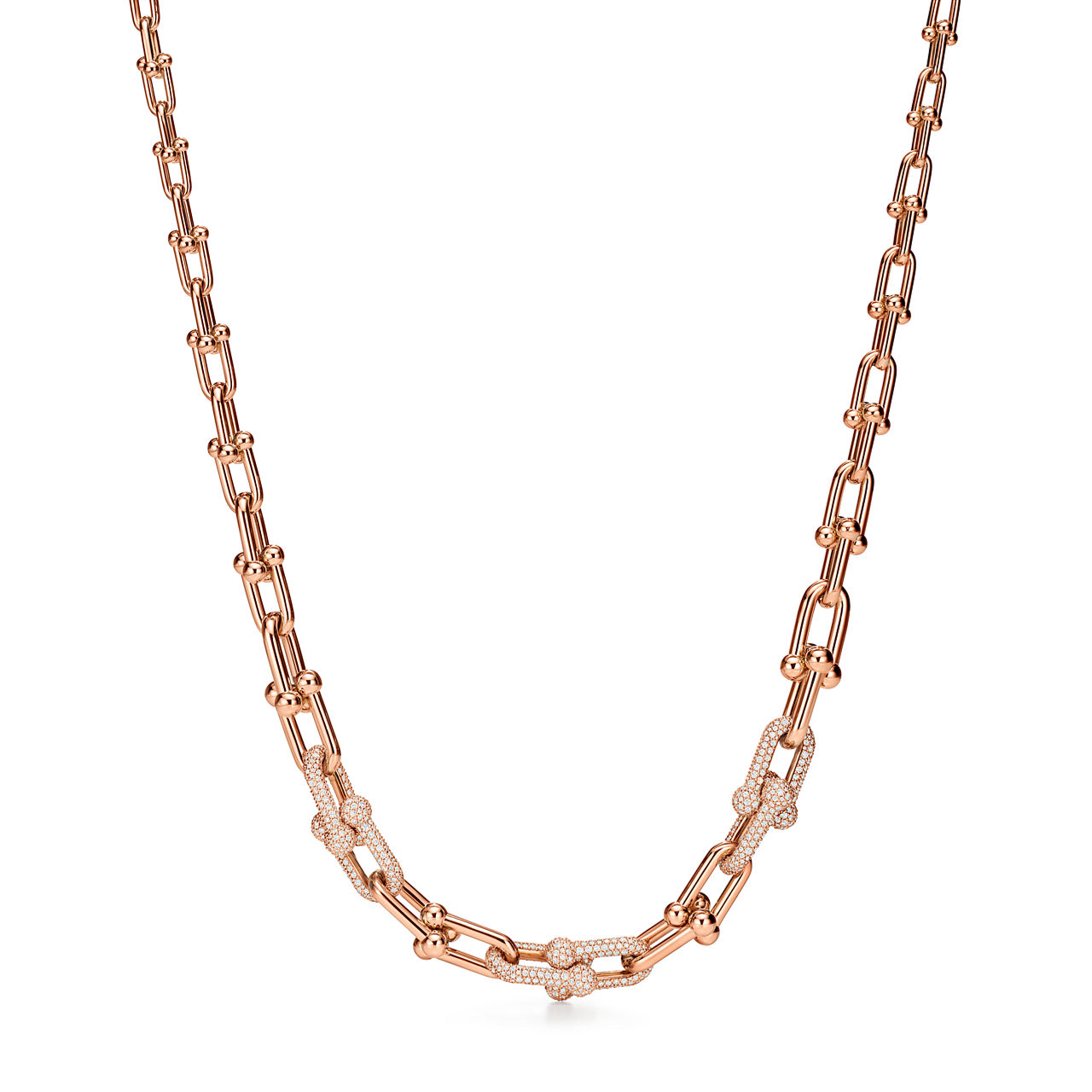 Tiffany HardWear:Graduated Link Necklace in 18k Rose Gold with Pavé Diamonds image number 0