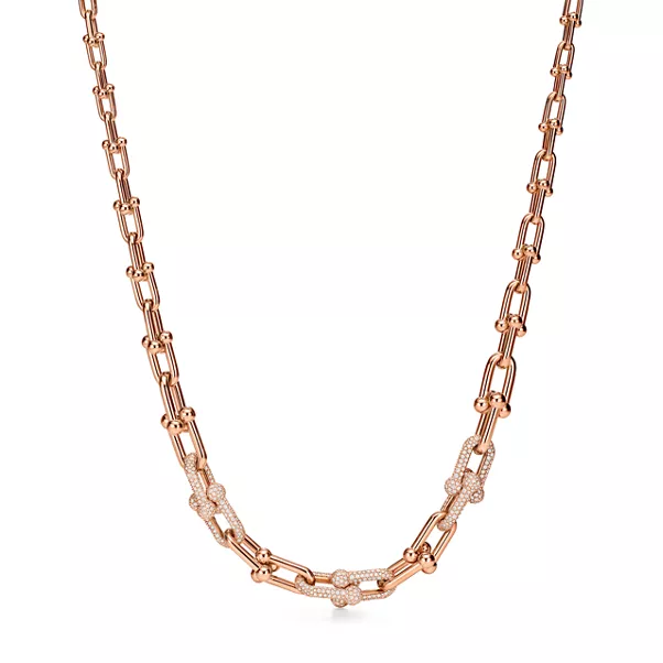 Gliederhalskette in abgestuftem Design in 18 Karat Roségold mit Pavé-Diamanten