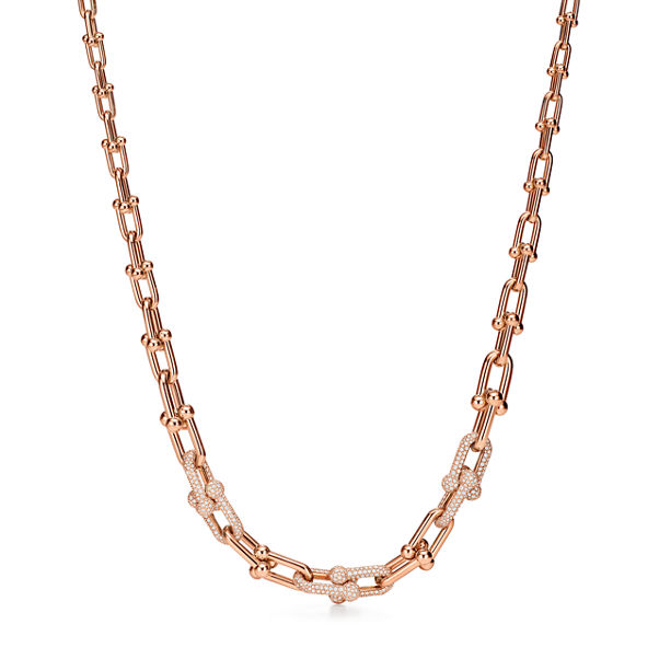 Tiffany HardWear:Graduated Link Necklace in 18k Rose Gold with Pavé Diamonds