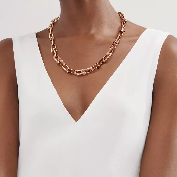 Tiffany HardWear:Graduated Link Necklace in 18k Rose Gold with Pavé Diamonds, 1