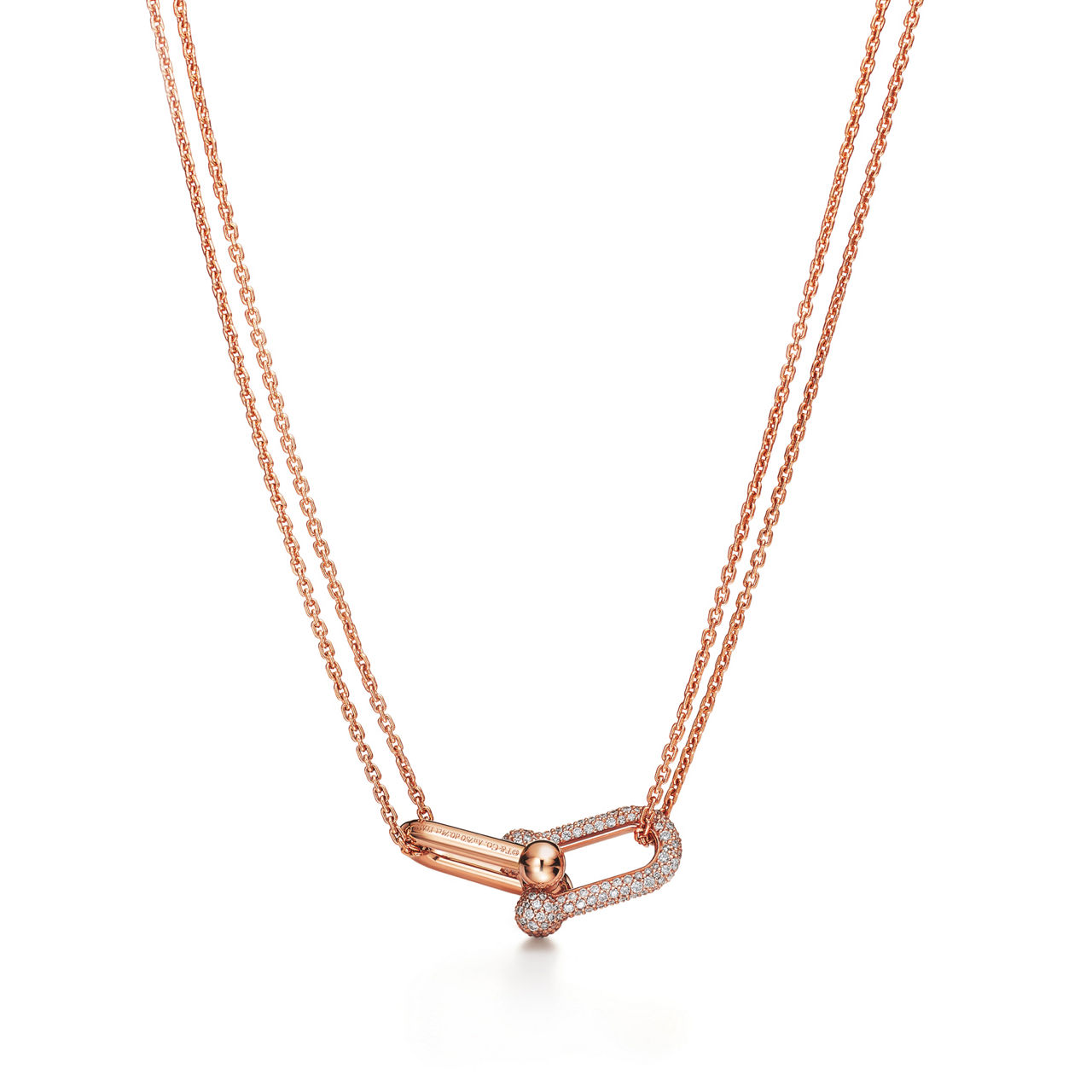 Tiffany HardWear:Large Double Link Pendant in Rose Gold with Pavé Diamonds image number 2