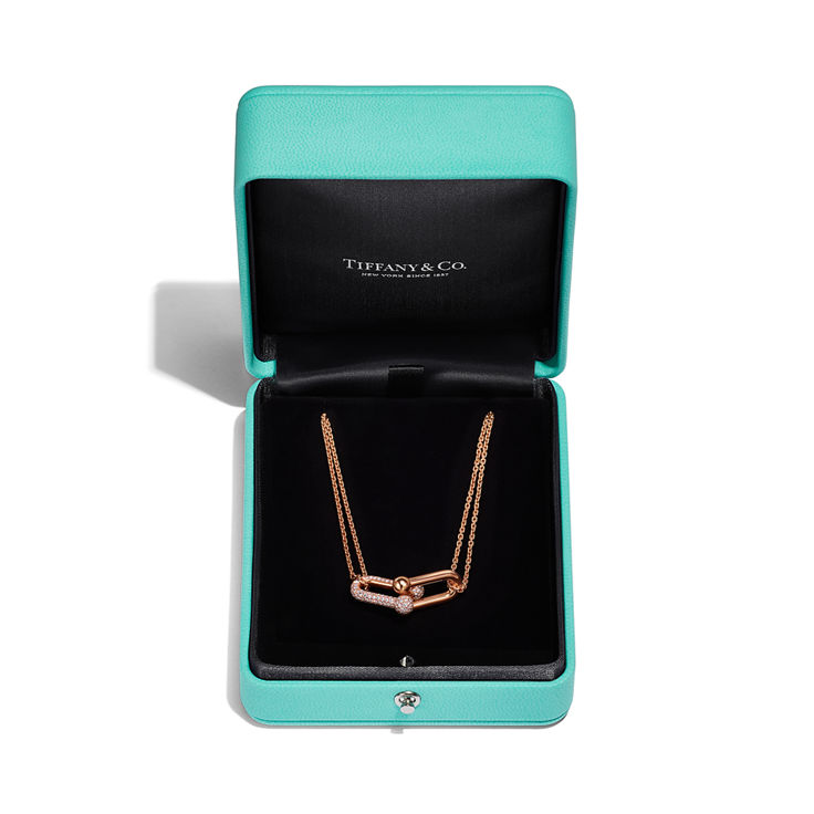 Tiffany HardWear:Large Double Link Pendant in Rose Gold with Pavé Diamonds image number 4