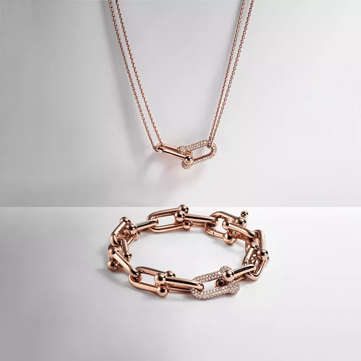 Tiffany HardWear:Large Double Link Pendant in Rose Gold with Pavé Diamonds, 5