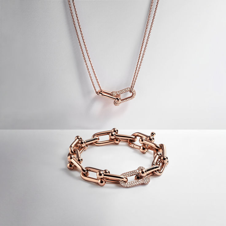 Tiffany HardWear:Large Double Link Pendant in Rose Gold with Pavé Diamonds image number 5