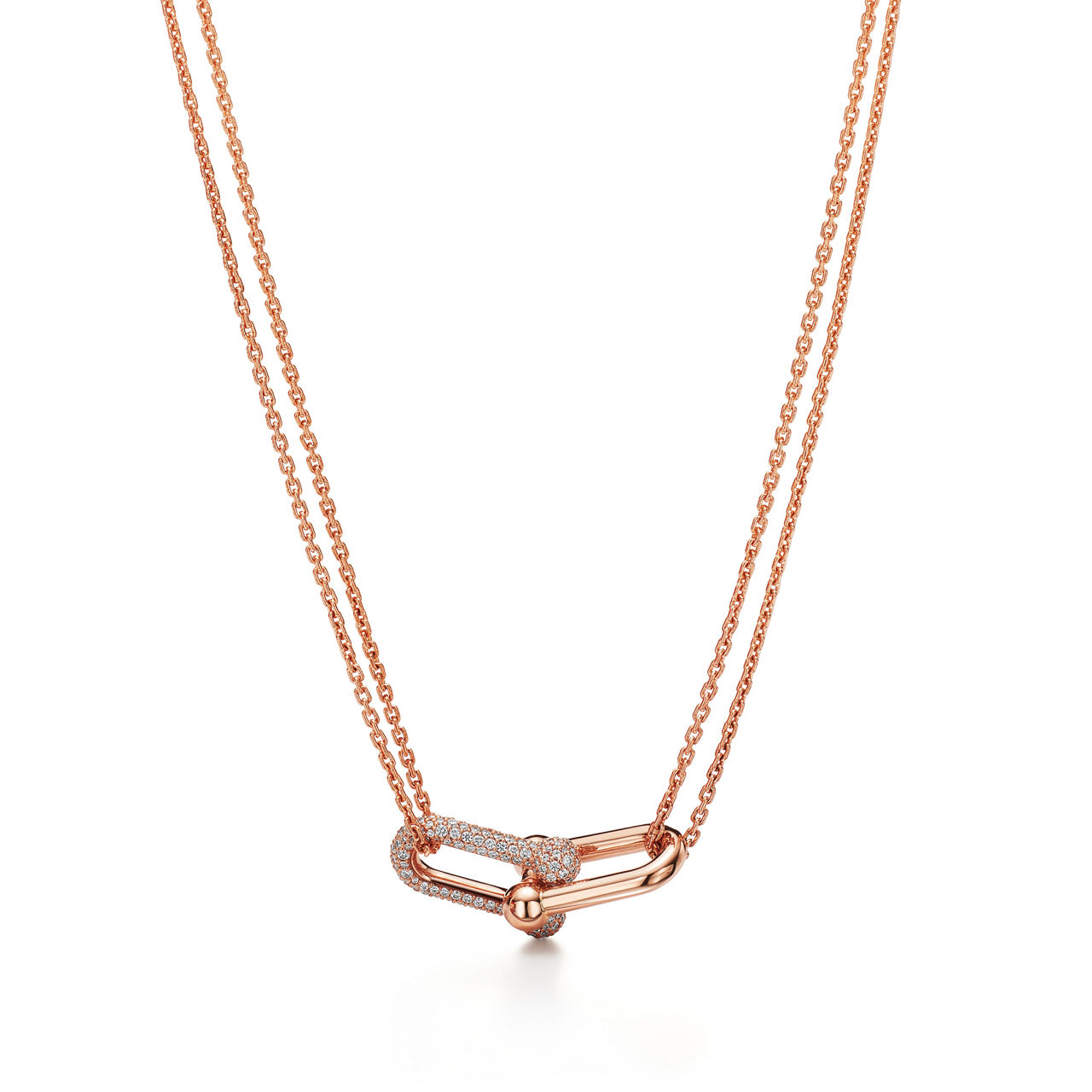 Tiffany HardWear:Large Double Link Pendant in Rose Gold with Pavé Diamonds image number 0