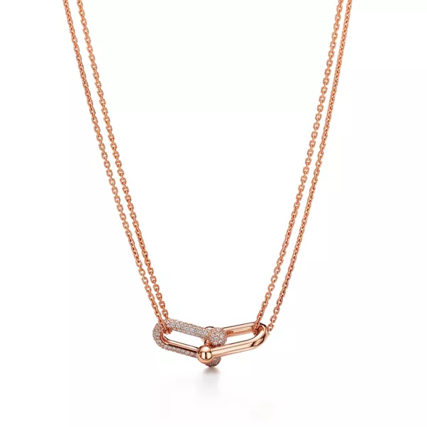 Doppelter Gliederanhänger, große Glieder in Roségold mit Pavé-Diamanten