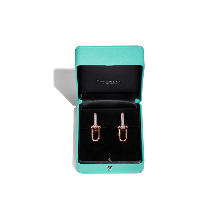 Tiffany HardWear:Large Link Earrings in Rose Gold with Pavé Diamonds image number 4