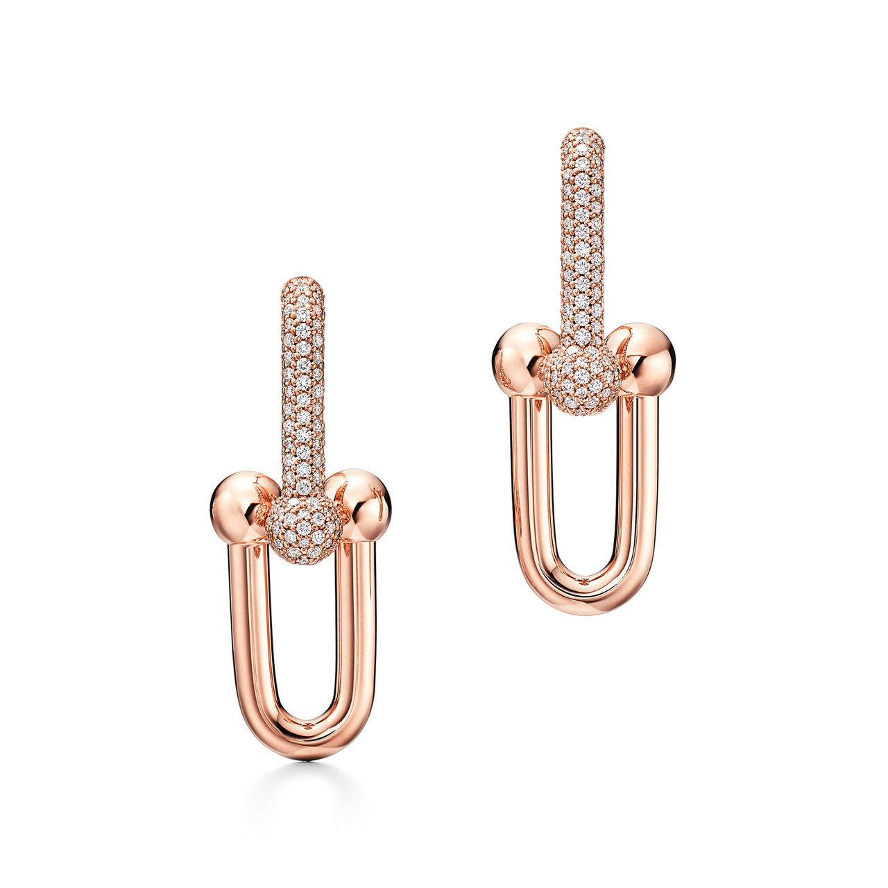 Boucles d’oreilles à maillons taille Large en or rose 18 carats et pavé de diamants