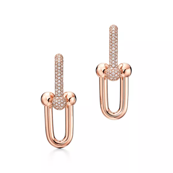 Large Link Earrings in Rose Gold with Pavé Diamonds