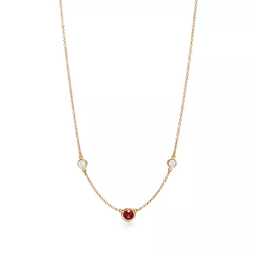 Elsa Peretti®:Color by the Yard Necklace in Gold with a Ruby and Diamonds, 3
