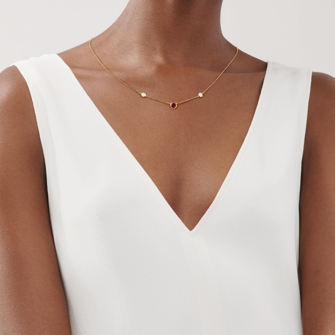 Color by the Yard Necklace in Gold with a Ruby and Diamonds