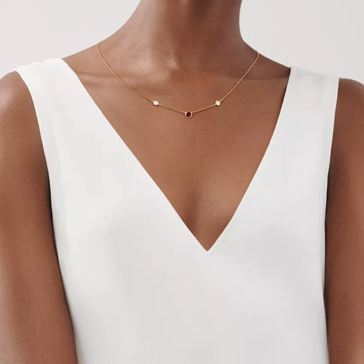Elsa Peretti®:Color by the Yard Necklace in Gold with a Ruby and Diamonds, 1
