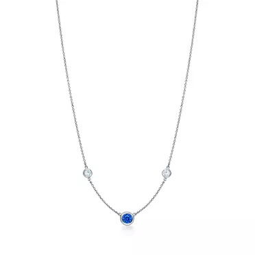 Elsa Peretti®:Color by the Yard Necklace in Platinum with a Sapphire and Diamonds, 3
